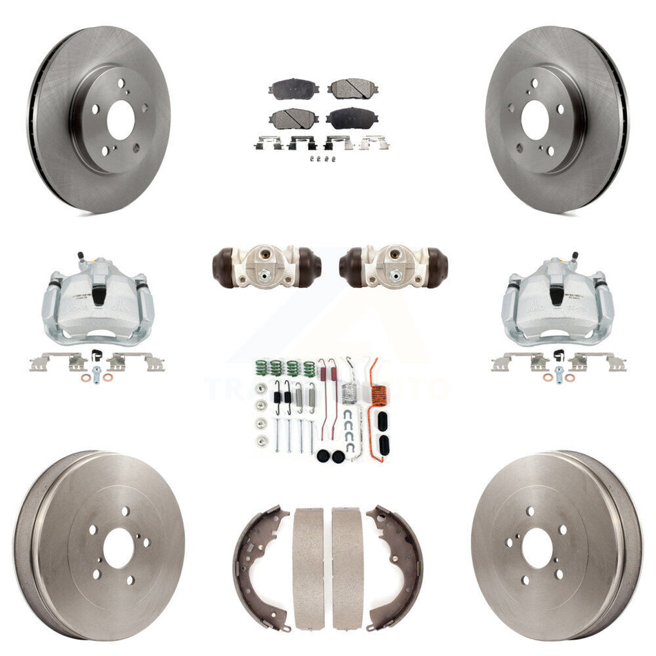 Front Rear Brake Caliper Rotors Drum Ceramic Pad Shoe Cylinder & Hardware Kit (11Pc) For KC8-100942T