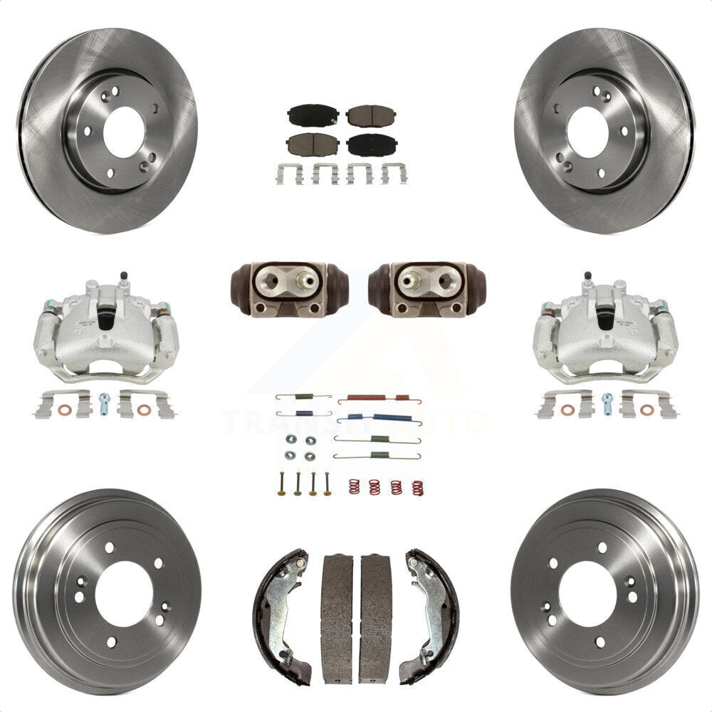 Front Rear Disc Brake Caliper Rotors Drums Ceramic Pads Shoes Wheel Cylinders And Hardware Kit (11Pc) For 2009 Hyundai Elantra Touring with Hatchback KC8-100943C by Transit Auto