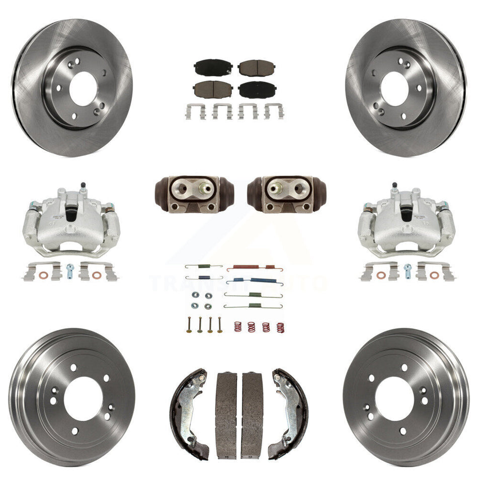 Front Rear Disc Brake Caliper Rotors Drums Ceramic Pads Shoes Wheel Cylinders And Hardware Kit (11Pc) For 2009 Hyundai Elantra Touring with Hatchback KC8-100943C