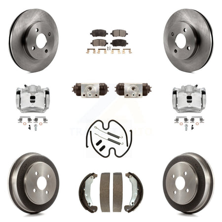 Front Rear Brake Caliper Rotors Drum Ceramic Pad Shoe Cylinder & Hardware Kit (11Pc) For KC8-100943T