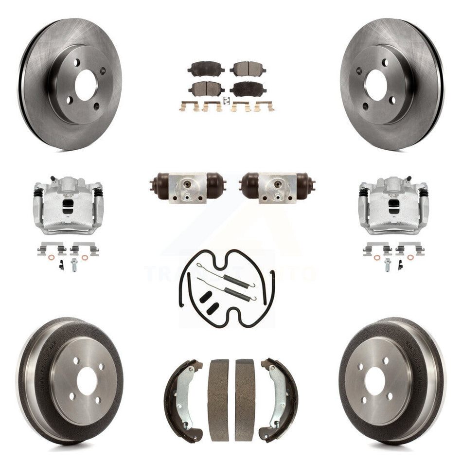 Front Rear Brake Caliper Rotors Drum Ceramic Pad Shoe Cylinder & Hardware Kit (11Pc) For KC8-100943T