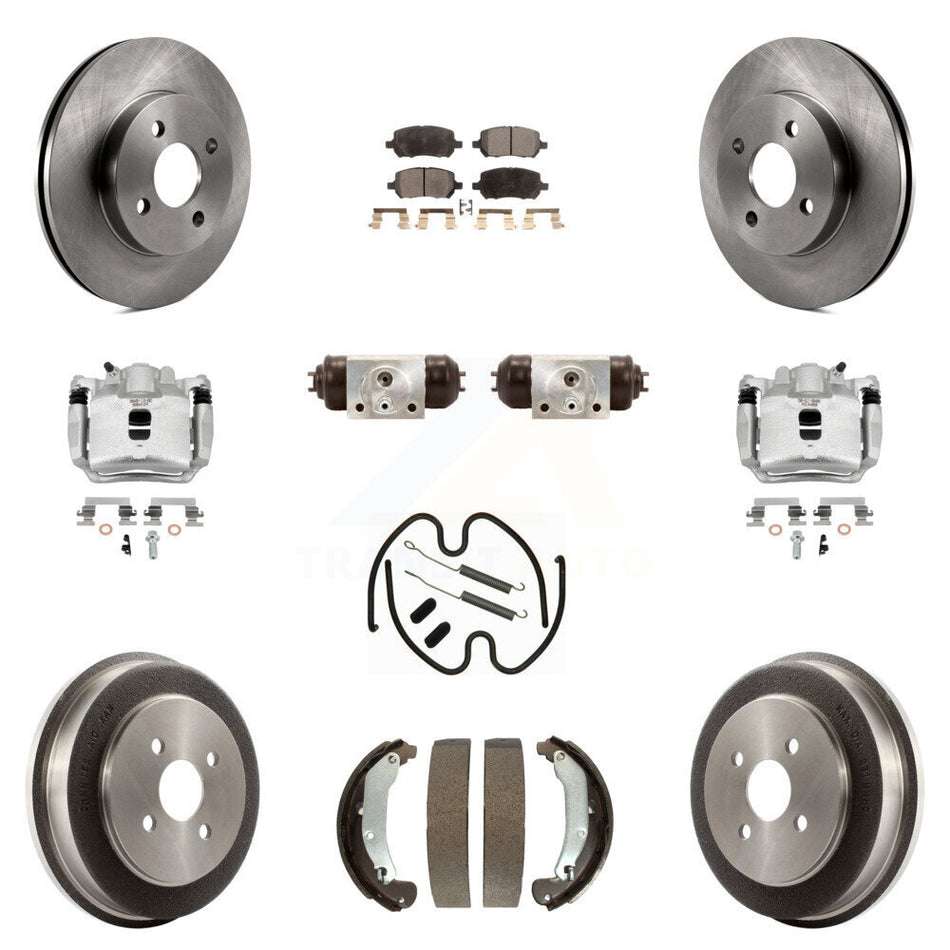 Front Rear Brake Caliper Rotors Drum Ceramic Pad Shoe Cylinder & Hardware Kit (11Pc) For KC8-100943T