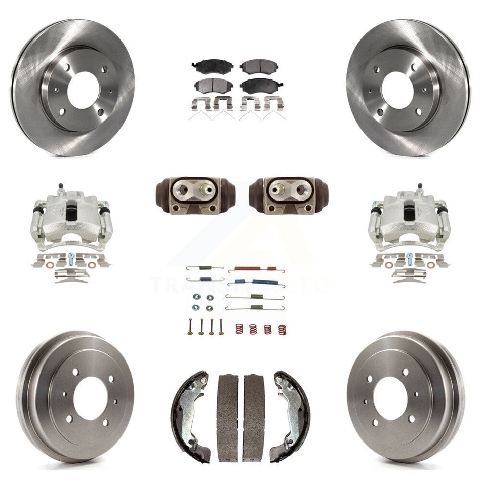Front Rear Disc Brake Caliper Rotors Drums Ceramic Pads Shoes Wheel Cylinders And Hardware Kit (11Pc) For 2002 Hyundai Elantra Drum rear brakes To 10 31 01 KC8-100946T