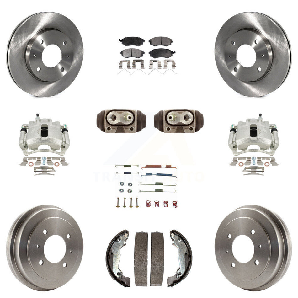 Front Rear Disc Brake Caliper Rotors Drums Ceramic Pads Shoes Wheel Cylinders And Hardware Kit (11Pc) For 2002 Hyundai Elantra Drum rear brakes To 10 31 01 KC8-100946T
