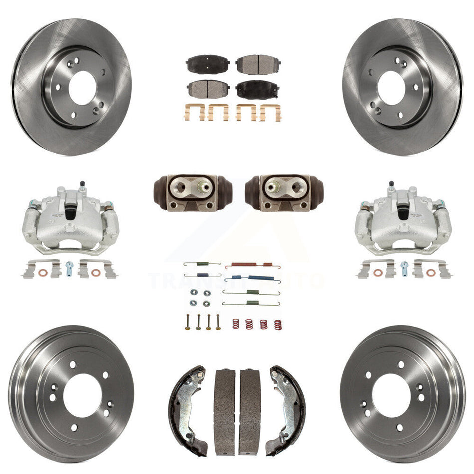 Front Rear Disc Brake Caliper Rotors Drums Ceramic Pads Shoes Wheel Cylinders And Hardware Kit (11Pc) For 2009 Hyundai Elantra Touring with Hatchback KC8-100948T