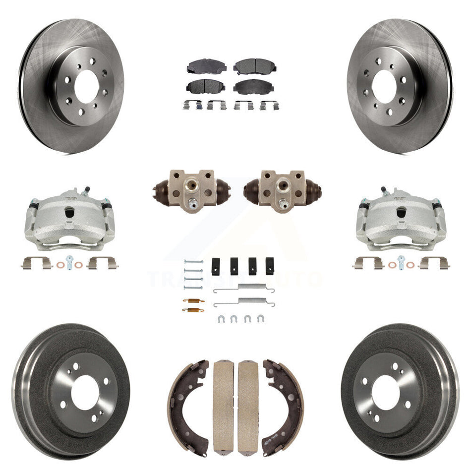 Front Rear Disc Brake Caliper Rotors Drums Ceramic Pads Shoes Wheel Cylinders And Hardware Kit (11Pc) For Honda Civic KC8-100951T