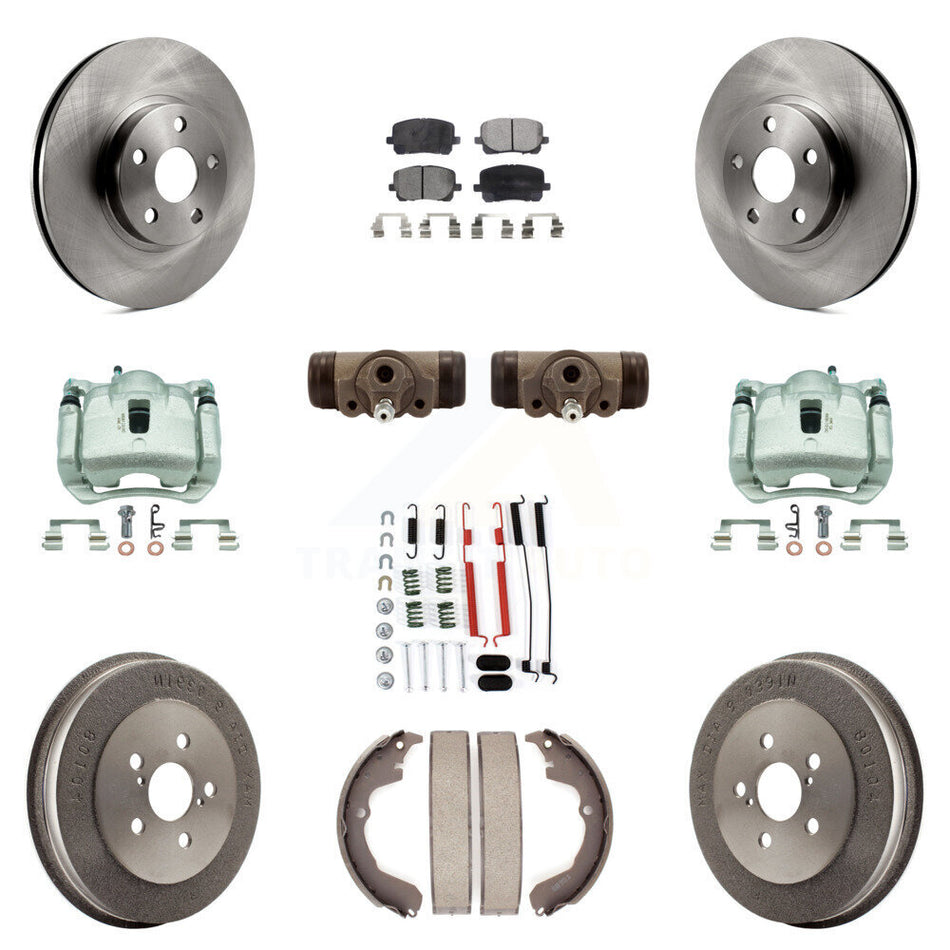 Front Rear Brake Caliper Rotors Drum Ceramic Pad Shoe Cylinder & Hardware Kit (11Pc) For KC8-100953T