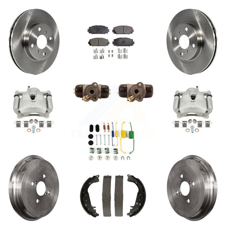 Front Rear Brake Caliper Rotors Drum Ceramic Pad Shoe Cylinder & Hardware Kit (11Pc) For KC8-100954T