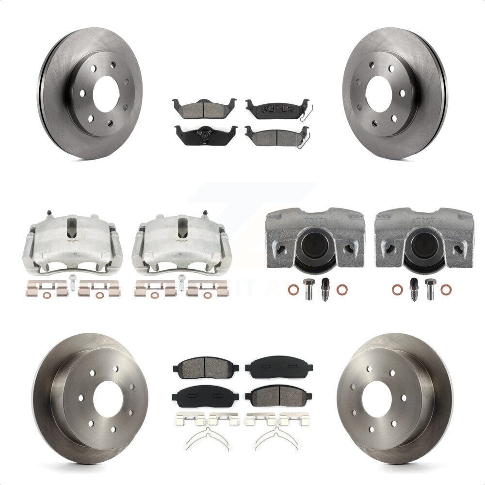 Front Rear Disc Brake Caliper Rotors And Semi-Metallic Pads Kit (10Pc) For 2004 Ford F-150 4WD With 7 Lug Wheels 11th Digit Of Vin Is K N or F KC8-100967S by Transit Auto