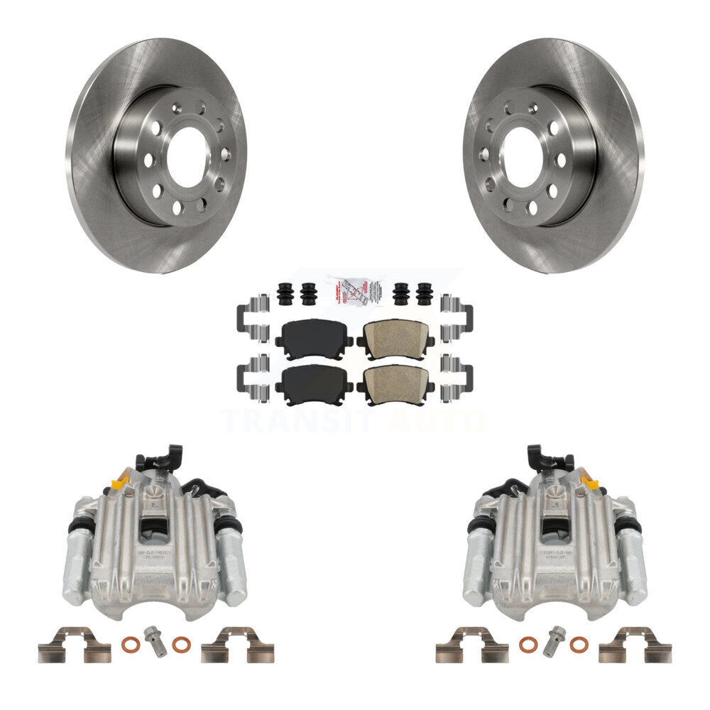 Rear Disc Brake Caliper Rotors And Ceramic Pads Kit For Volkswagen Jetta With 260mm Diameter Rotor 7th 8th Digit Of VIN Is "1K" KC8-100975N by Transit Auto