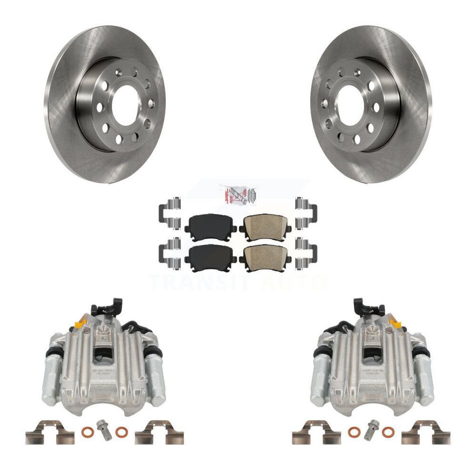 Rear Disc Brake Caliper Rotors And Ceramic Pads Kit For Volkswagen Jetta With 260mm Diameter Rotor 7th 8th Digit Of VIN Is "1K" KC8-100976N by Transit Auto