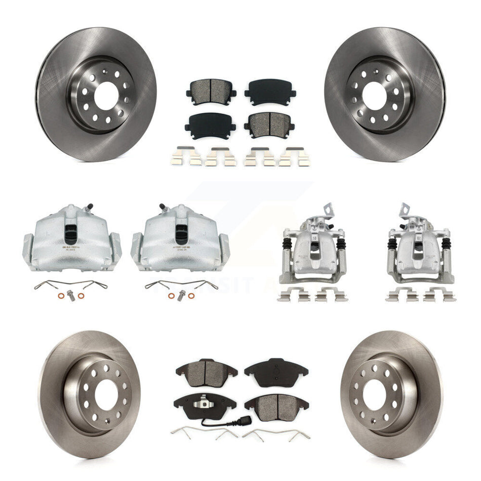 Front Rear Brake Caliper Rotors Semi-Metallic Pad Kit (10Pc) For 2012 Volkswagen CC 2.0L KC8-100980S