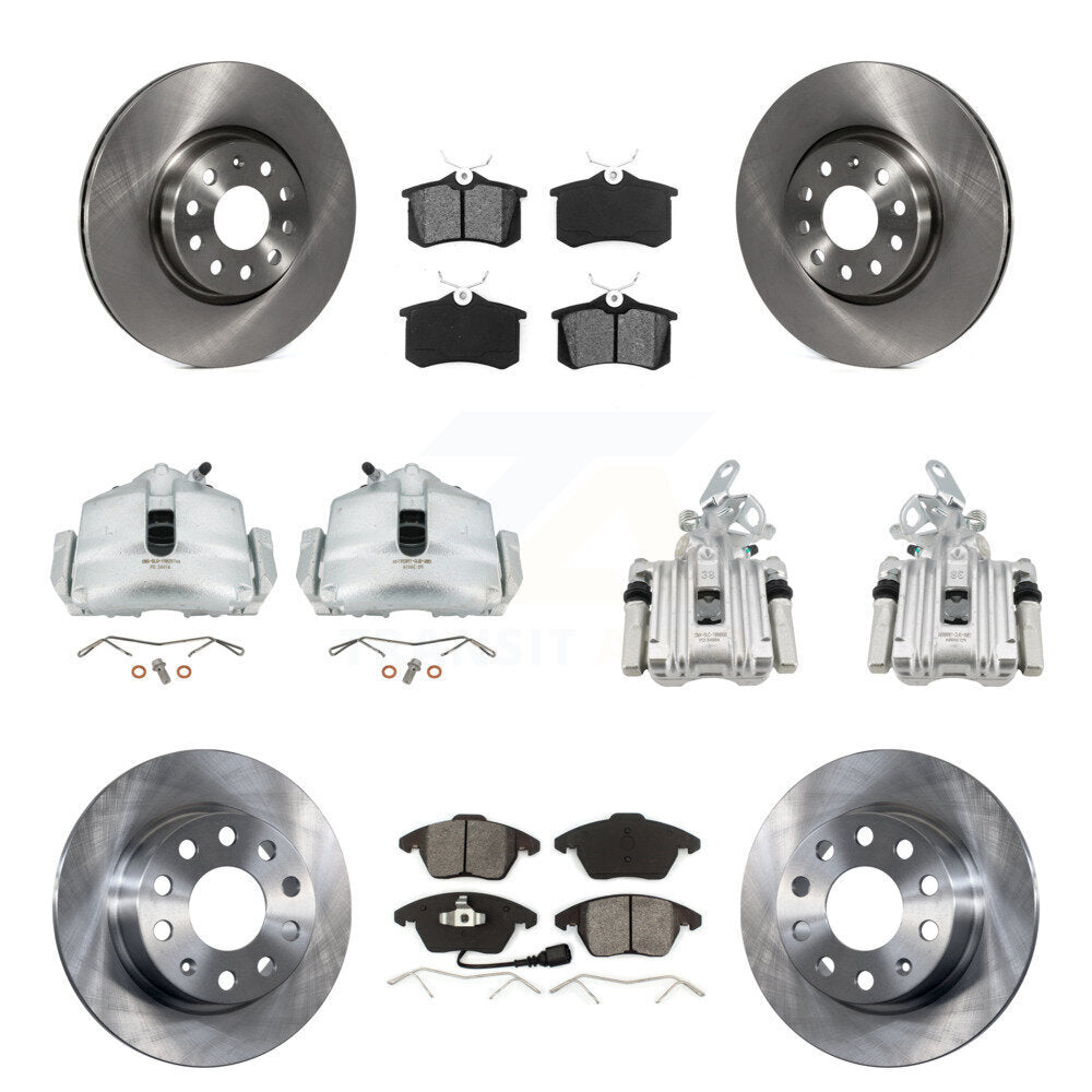 Front Rear Disc Brake Caliper Rotor & Semi-Metallic Pad Kit (10Pc) For Volkswagen Beetle KC8-100985S