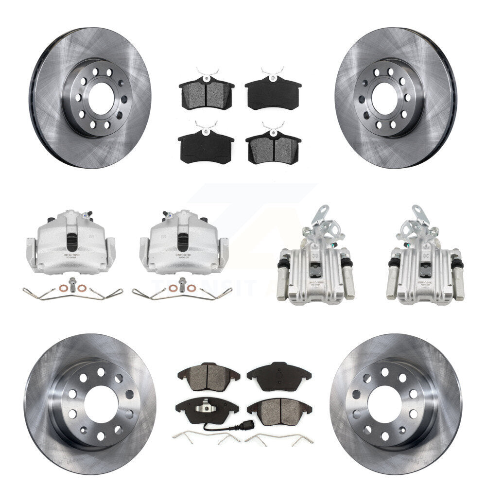 Front Rear Brake Caliper Rotors Semi-Metallic Pad Kit (10Pc) For Volkswagen Jetta Beetle KC8-100987S