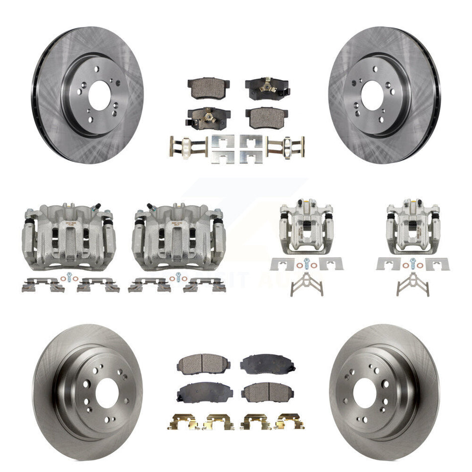 Front Rear Brake Caliper Rotor Semi-Metallic Pad Kit (10Pc) For 2012 Honda Crosstour FWD KC8-100992P