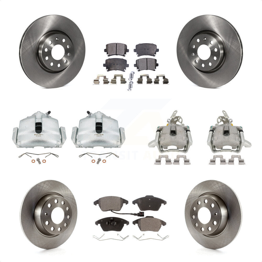 Front Rear Disc Brake Caliper Rotors And Semi-Metallic Pads Kit (10Pc) For Volkswagen GTI KC8-101011P by Transit Auto