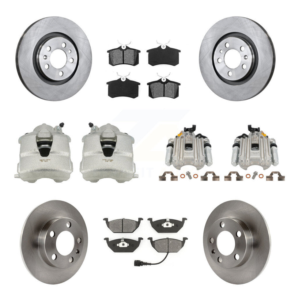 Front Rear Disc Brake Caliper Rotors And Semi-Metallic Pads Kit (10Pc) For Volkswagen Jetta City KC8-101028S