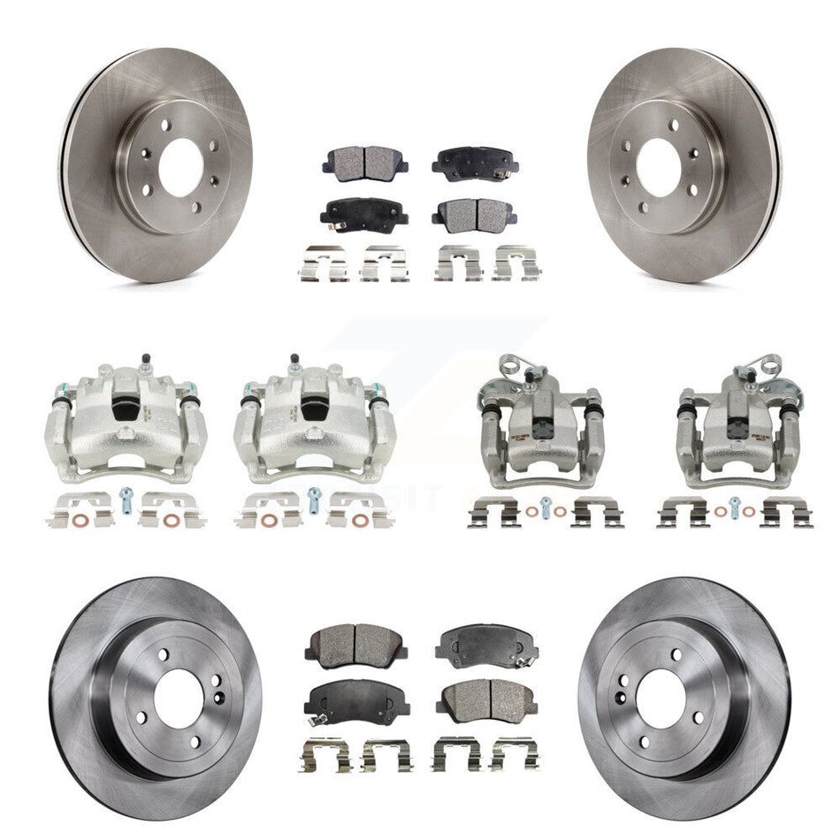 Front Rear Disc Brake Caliper Rotors And Semi-Metallic Pads Kit (10Pc) For 2012-2016 Hyundai Accent KC8-101029P