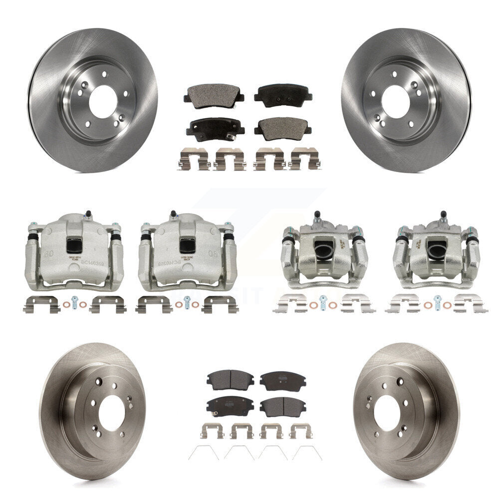 Front Rear Disc Brake Caliper Rotors Semi-Metallic Pad Kit (10Pc) For Hyundai Tucson Kia KC8-101066P