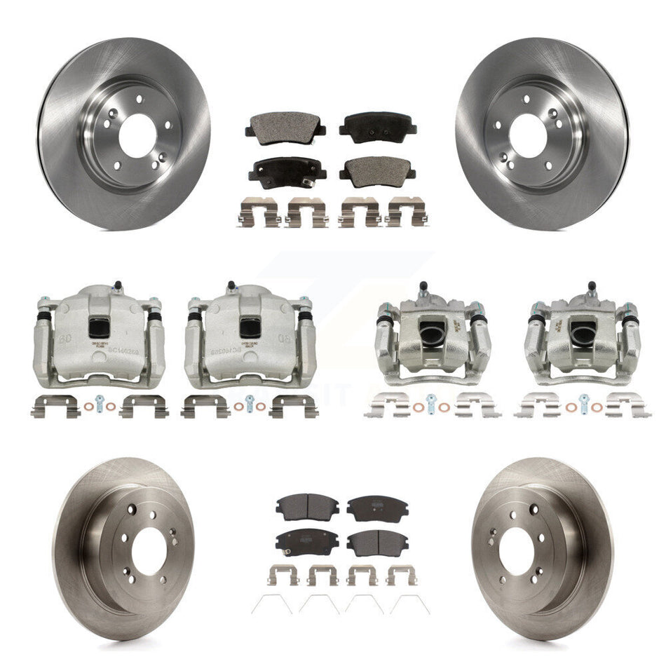 Front Rear Disc Brake Caliper Rotors Semi-Metallic Pad Kit (10Pc) For Hyundai Tucson Kia KC8-101066P