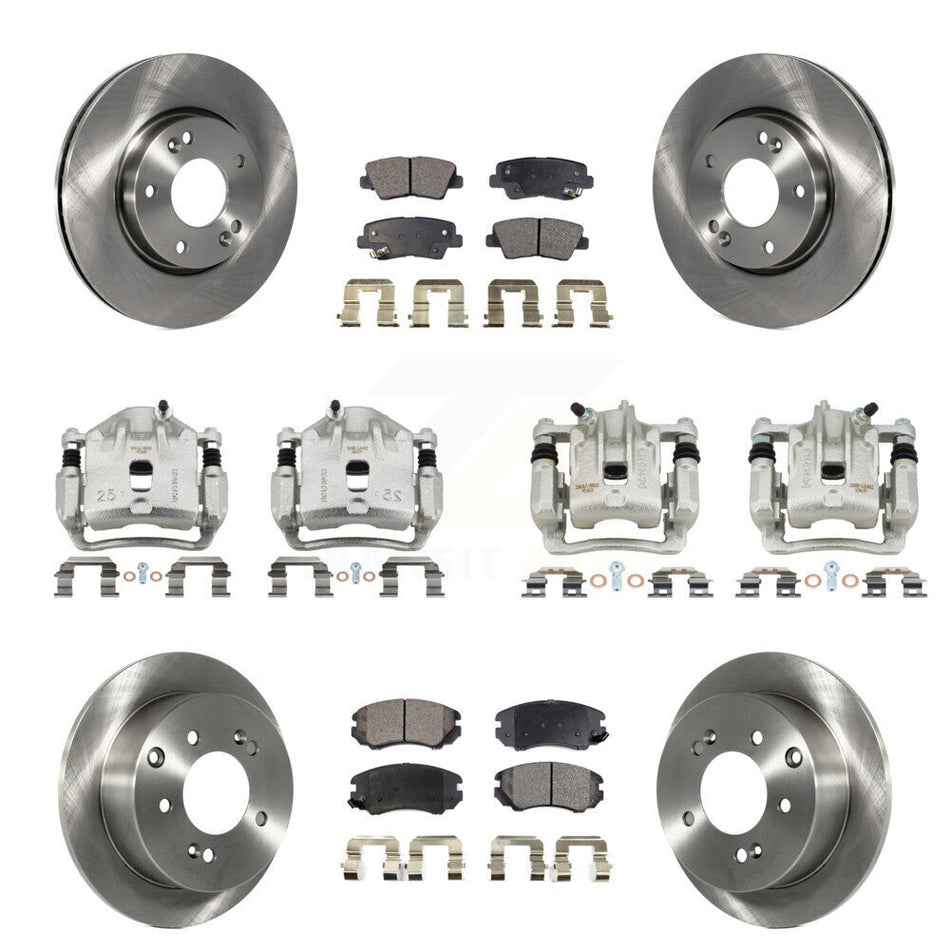 Front Rear Disc Brake Caliper Rotors Semi-Metallic Pad Kit (10Pc) For 2012-2013 Kia Soul KC8-101067P
