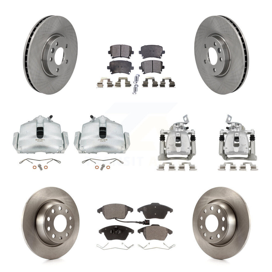 Front Rear Brake Caliper Rotors Semi-Metallic Pad Kit (10Pc) For 2012 Volkswagen CC 2.0L KC8-101070P