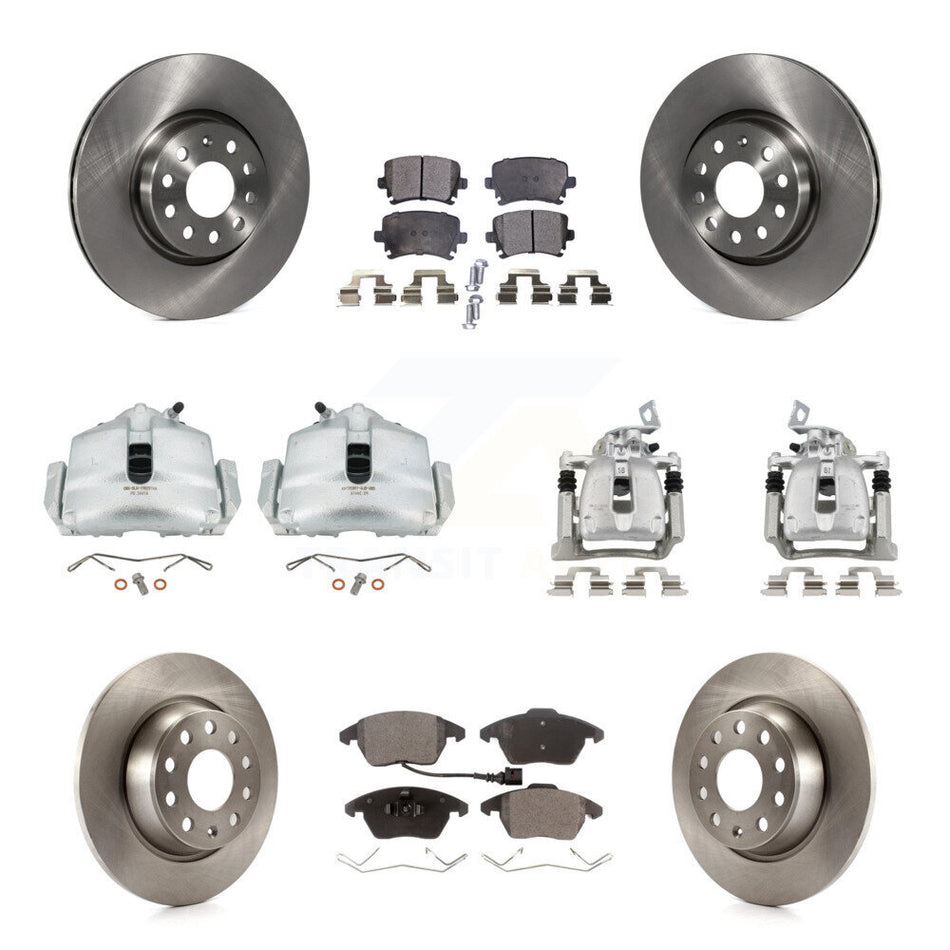 Front Rear Brake Caliper Rotors Semi-Metallic Pad Kit (10Pc) For 2012 Volkswagen CC 2.0L KC8-101072P
