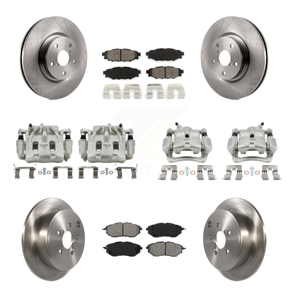 Front Rear Disc Brake Caliper Rotors And Semi-Metallic Pads Kit (10Pc) For Subaru WRX KC8-101072S