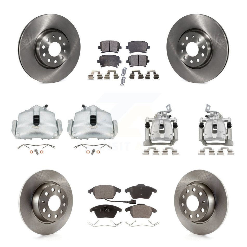 Front Rear Brake Caliper Rotors & Ceramic Pad Kit (10Pc) For 2008 Volkswagen Passat 2.0L KC8-101108T