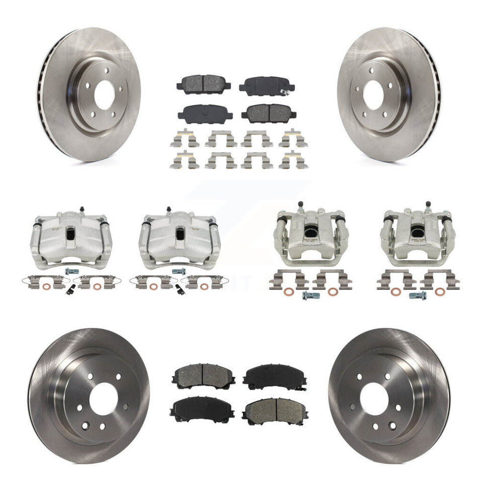 Front Rear Disc Brake Caliper Rotors And Semi-Metallic Pads Kit (10Pc) For 2014-2015 Nissan Rogue SL With 3rd Row Seating KC8-101124S