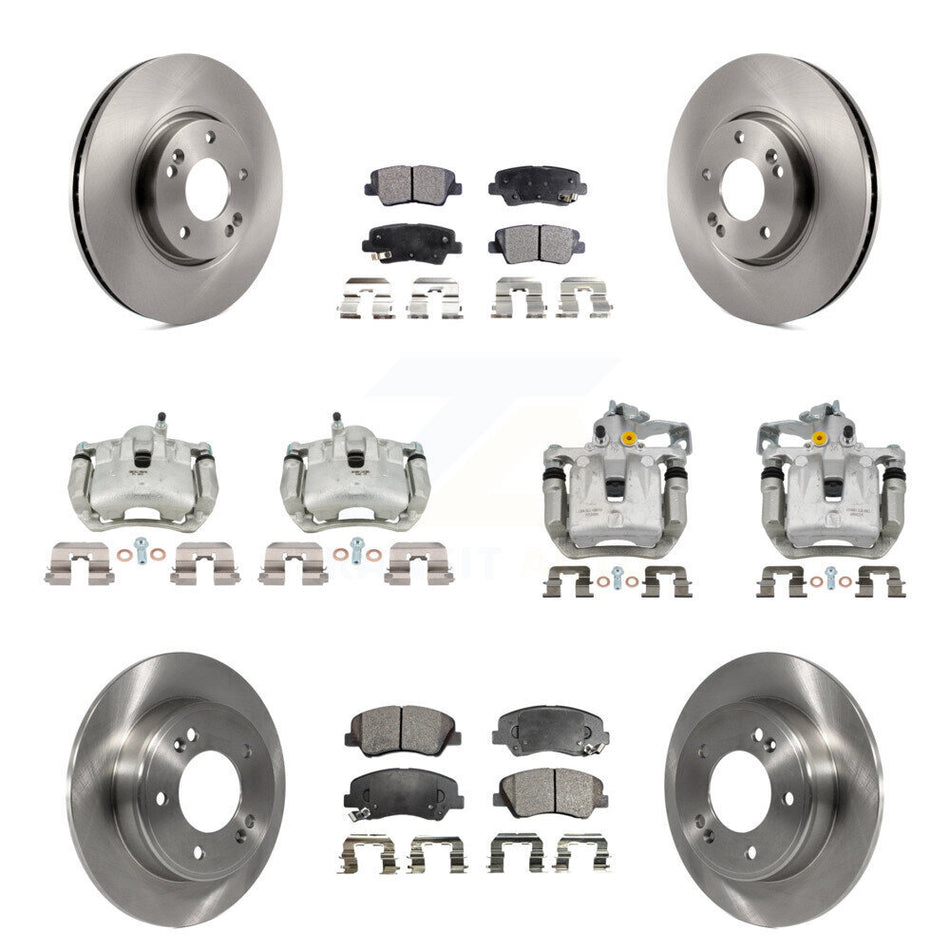 Front Rear Disc Brake Caliper Rotors And Ceramic Pad Kit (10Pc) For 2014 Kia Forte Sedan KC8-101185T