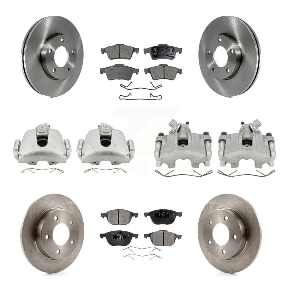Front Rear Disc Brake Caliper Rotors And Ceramic Pads Kit (10Pc) For 2005 Mazda 3 2.0L KC8-101209T