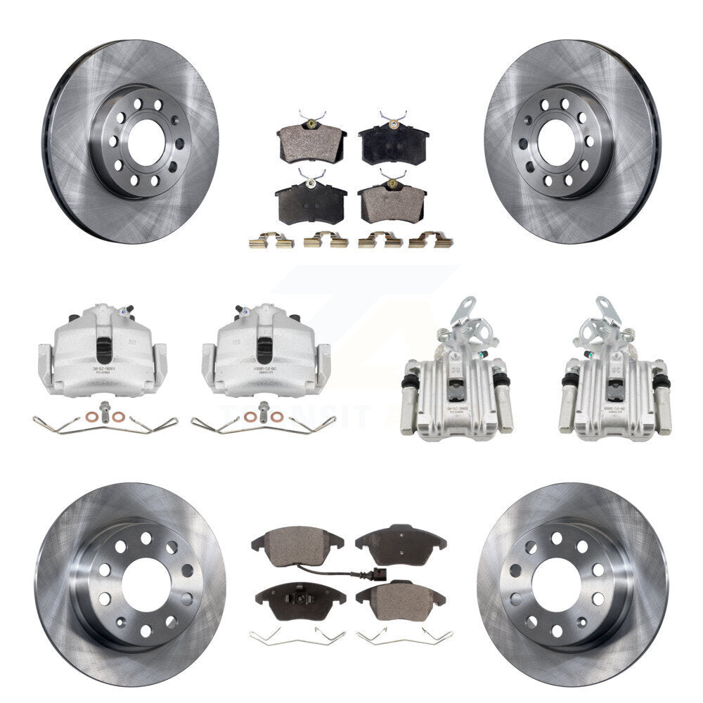 Front Rear Disc Brake Caliper Rotor & Ceramic Pad Kit (10Pc) For Volkswagen Jetta Beetle KC8-101215T