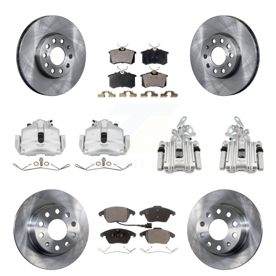Front Rear Disc Brake Caliper Rotor & Ceramic Pad Kit (10Pc) For Volkswagen Jetta Beetle KC8-101215T