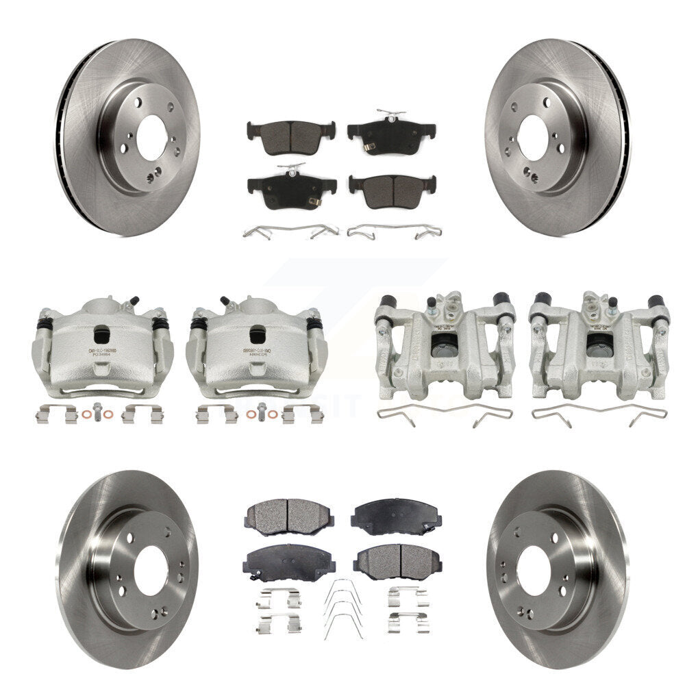 Front Rear Disc Brake Caliper Rotors And Semi-Metallic Pads Kit (10Pc) For Honda Civic KC8-101236P