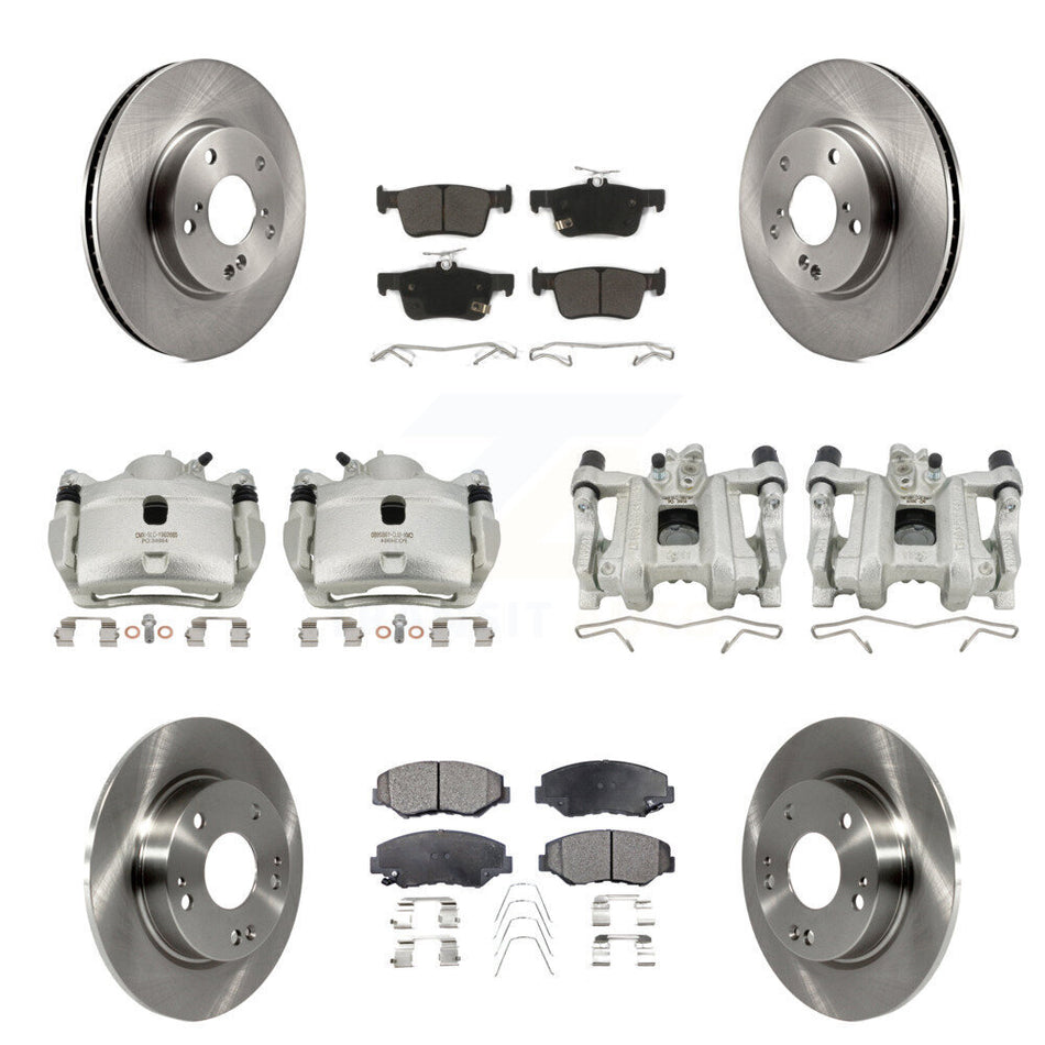 Front Rear Disc Brake Caliper Rotors And Semi-Metallic Pads Kit (10Pc) For Honda Civic KC8-101236P
