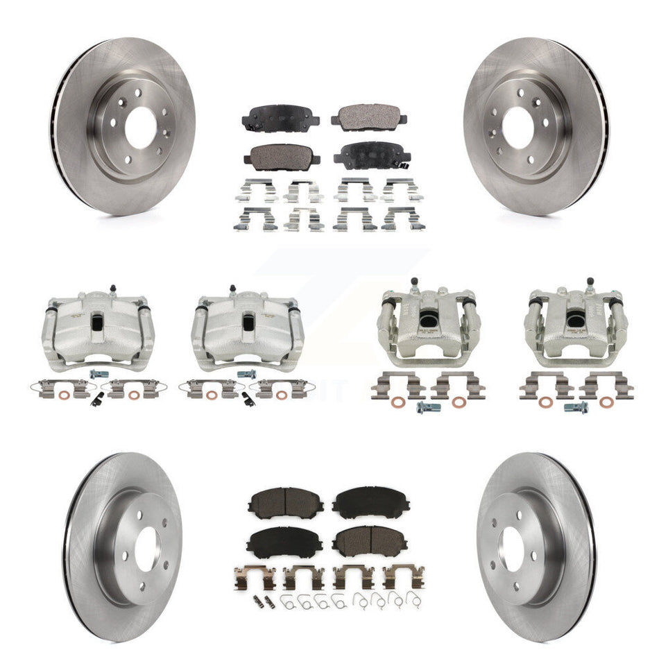 Front Rear Disc Brake Caliper Rotors And Ceramic Pads Kit (10Pc) For 2019 Nissan Rogue Sport SL With Manual Parking KC8-101246T