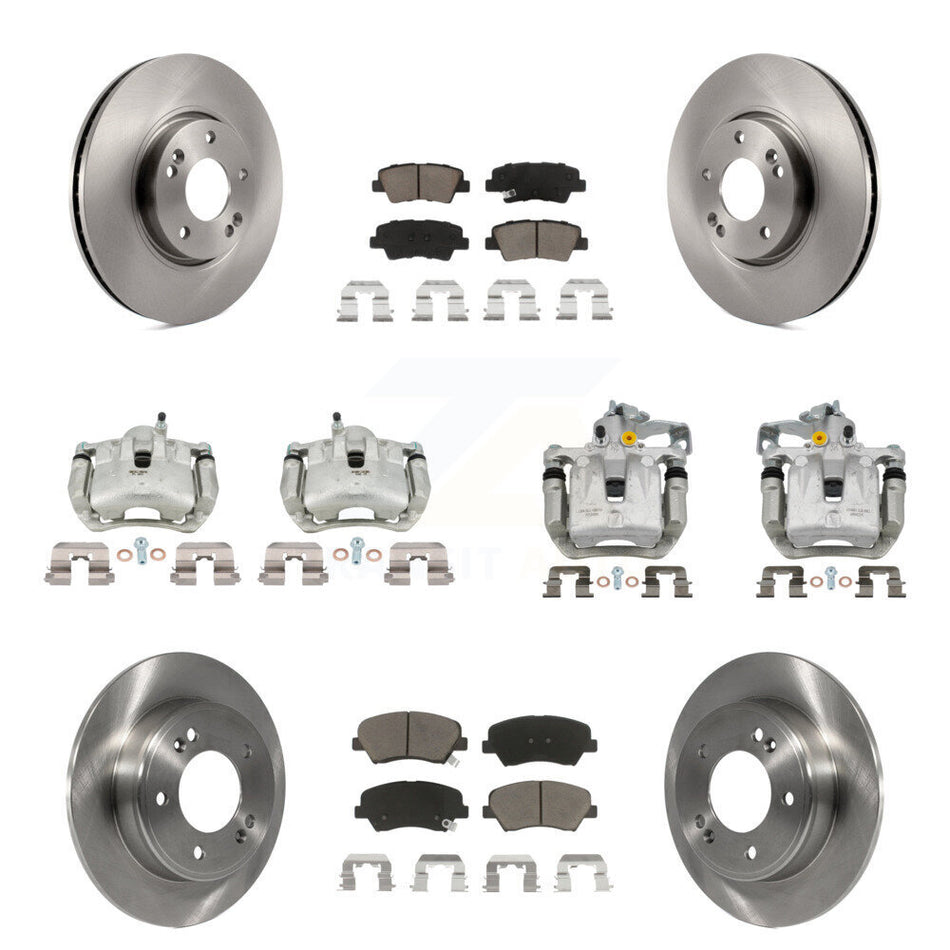 Front Rear Disc Brake Caliper Rotors And Ceramic Pad Kit (10Pc) For 2014 Kia Forte Sedan KC8-101270C