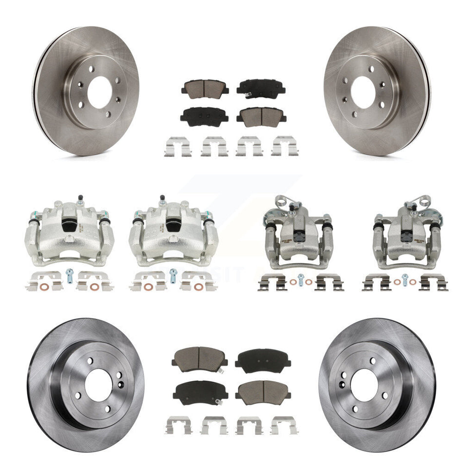 Front Rear Disc Brake Caliper Rotors And Ceramic Pads Kit (10Pc) For 2012-2016 Hyundai Accent KC8-101277C