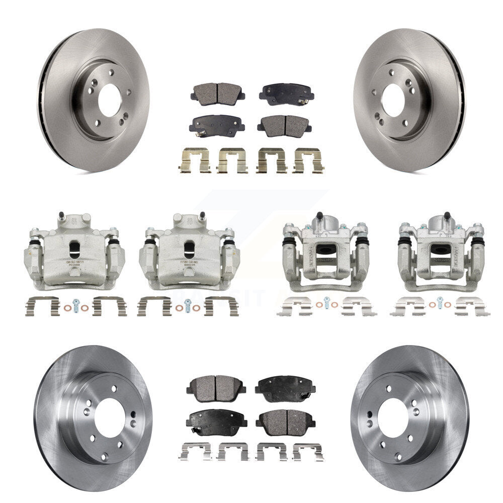 Front Rear Brake Caliper Rotor Semi-Metallic Pad Kit (10Pc) For 2014 Hyundai Sonata 2.0L KC8-101285P