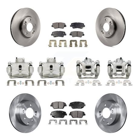 Front Rear Brake Caliper Rotor Semi-Metallic Pad Kit (10Pc) For 2014 Hyundai Sonata 2.0L KC8-101285P