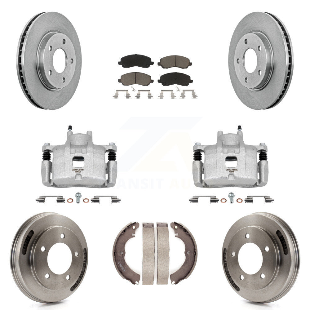 Front Rear Disc Brake Caliper Rotors Drums Ceramic Pads Kit (8Pc) For Mitsubishi Lancer KC8-101296C