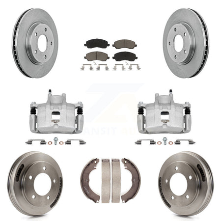Front Rear Disc Brake Caliper Rotors Drums Ceramic Pads Kit (8Pc) For Mitsubishi Lancer KC8-101296C