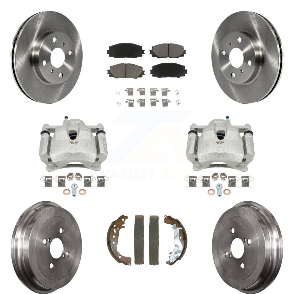 Front Rear Disc Brake Caliper Rotors Drums Ceramic Pads Kit (8Pc) For Toyota Yaris KC8-101297C