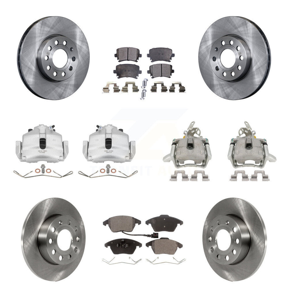 Front Rear Disc Brake Caliper Rotors And Ceramic Pads Kit (10Pc) For 2006-2009 Volkswagen Rabbit KC8-101297T