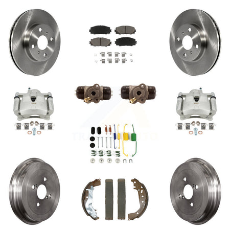Front Rear Brake Caliper Rotors Drum Ceramic Pad Shoe Cylinder & Hardware Kit (11Pc) For KC8-101298C