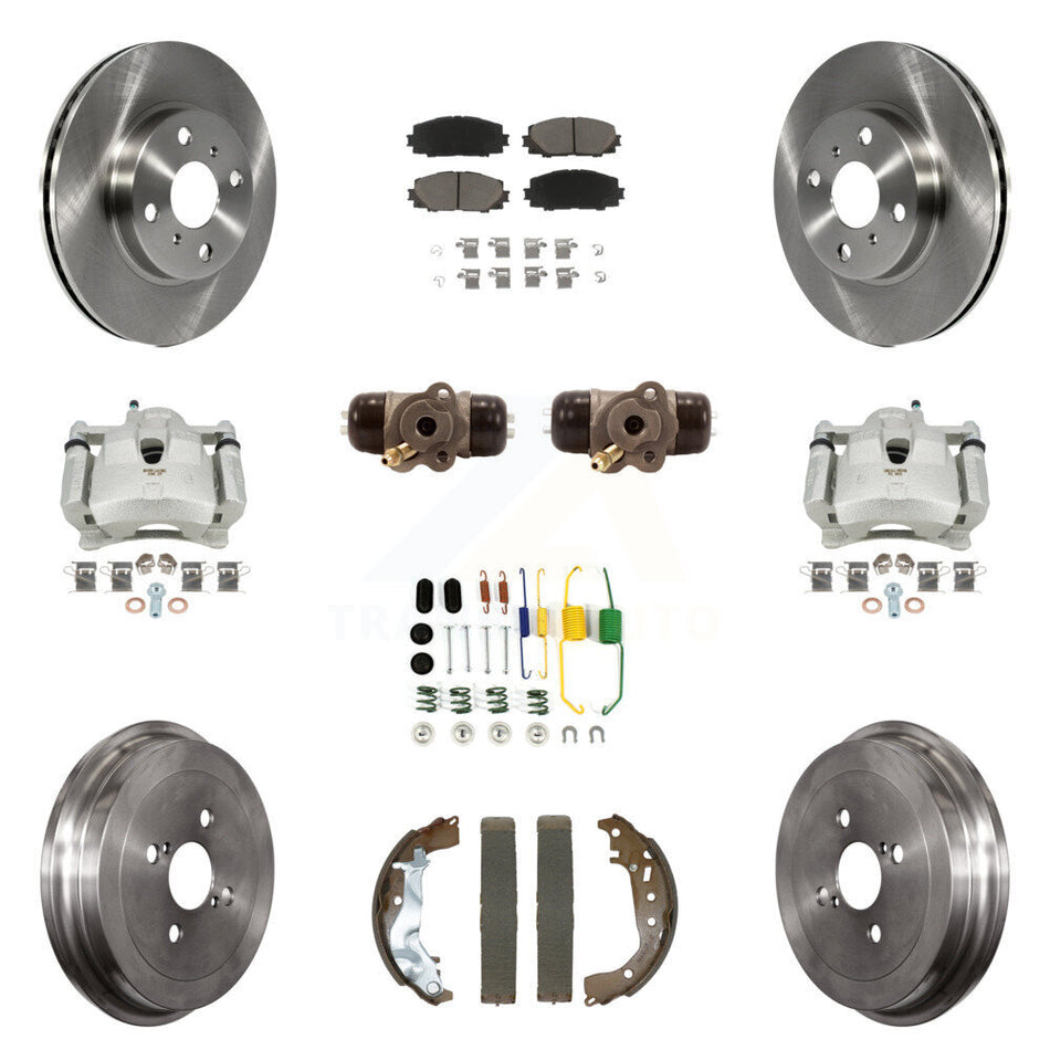 Front Rear Brake Caliper Rotors Drum Ceramic Pad Shoe Cylinder & Hardware Kit (11Pc) For KC8-101298C