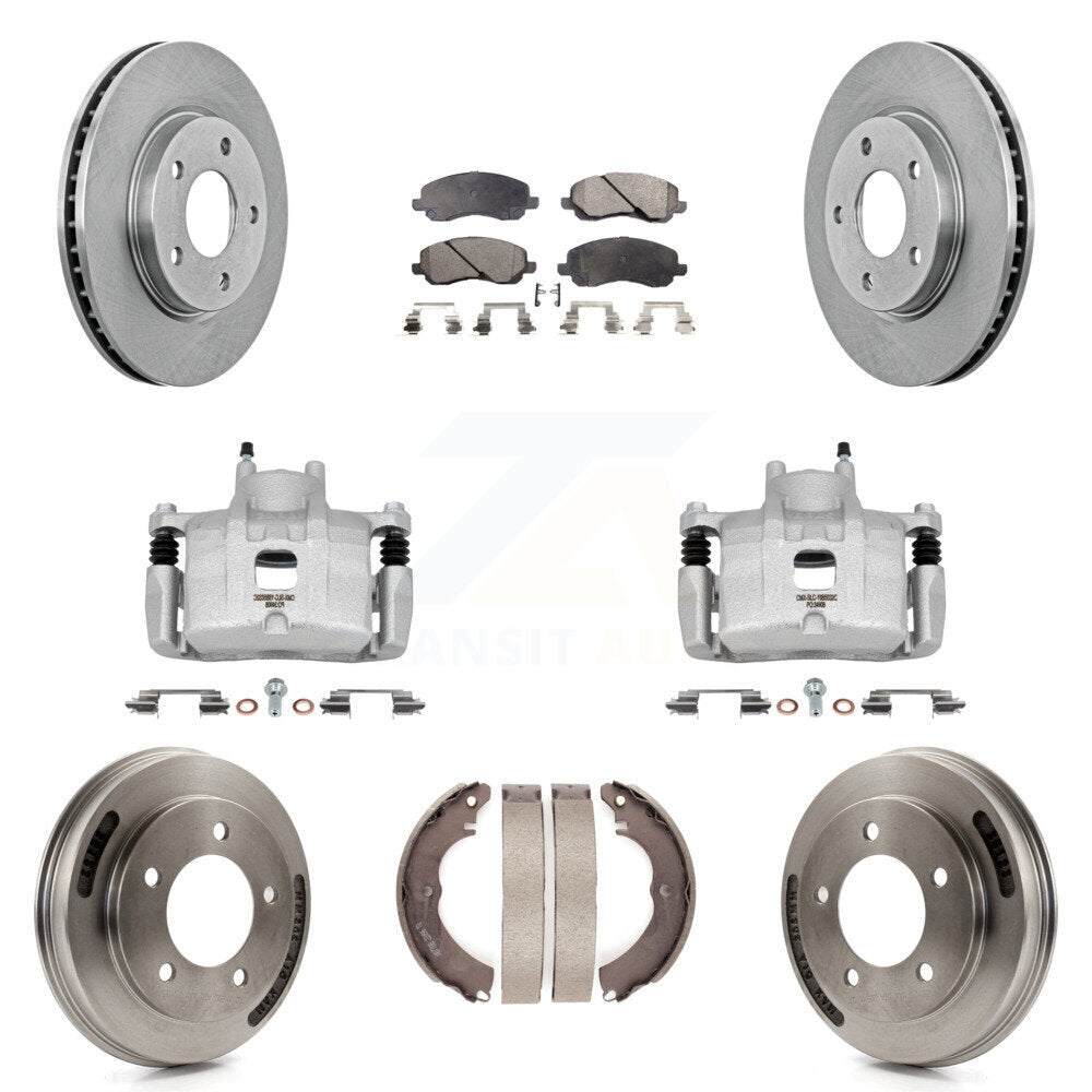 Front Rear Brake Caliper Rotors Drums Semi-Metallic Pads Kit (8Pc) For Mitsubishi Lancer KC8-101311P