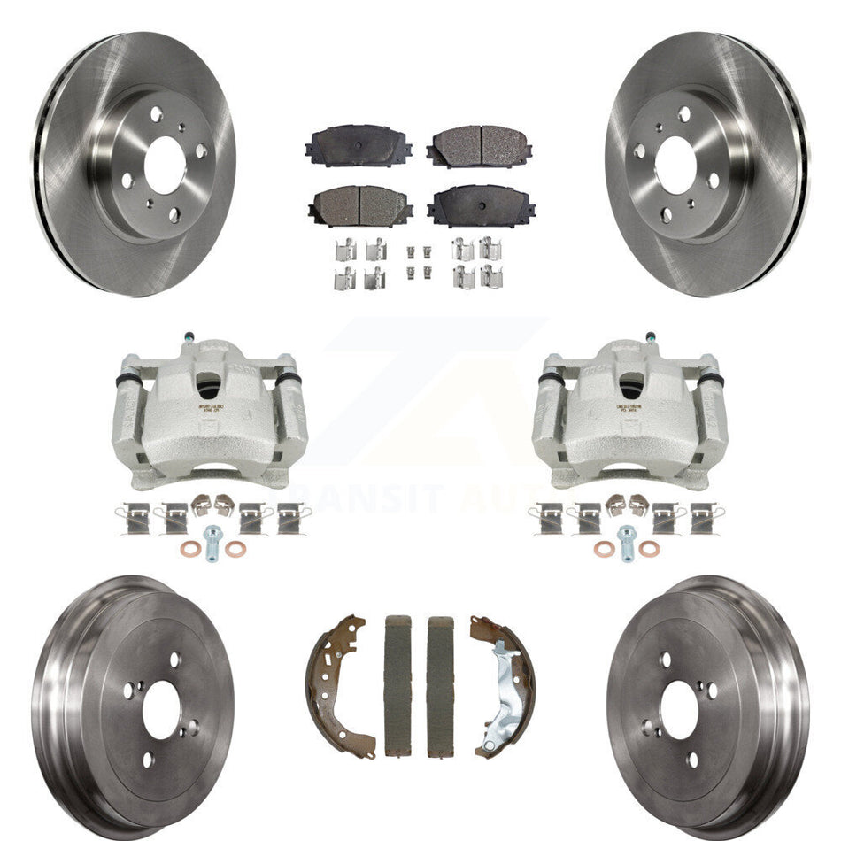 Front Rear Disc Brake Caliper Rotors Drums Semi-Metallic Pads Kit (8Pc) For Toyota Yaris KC8-101312P
