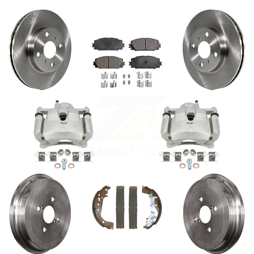 Front Rear Disc Brake Caliper Rotors Drums Ceramic Pads Kit (8Pc) For Toyota Yaris KC8-101320T